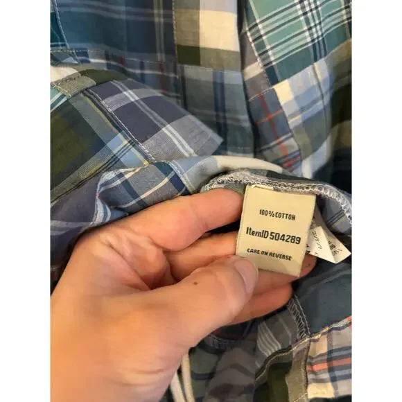 LL BEAN Women’s PATCHWORK Hoodie Anorak SHIRT 1/2 Zip Green Blue Size Large - Picture 6 of 7